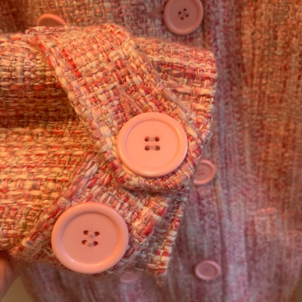 Women's Pink Tweed Coat with Faux Fur Collar - Picture 2 of 7